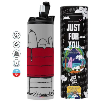 Το σπίτι του snoopy, Tumbler ποτήρι θερμό ΓΚΡΙ από ανοξείδωτο ατσάλι 600ml