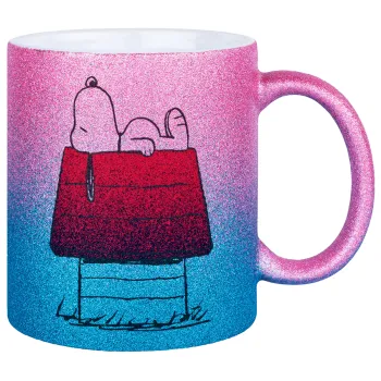 Το σπίτι του snoopy, Κούπα Χρυσή/Μπλε Glitter, κεραμική, 330ml