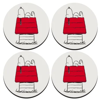 Το σπίτι του snoopy, SET of 4 round wooden coasters (9cm)