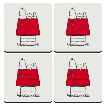 Το σπίτι του snoopy, ΣΕΤ 4 Σουβέρ ξύλινα τετράγωνα (9cm)