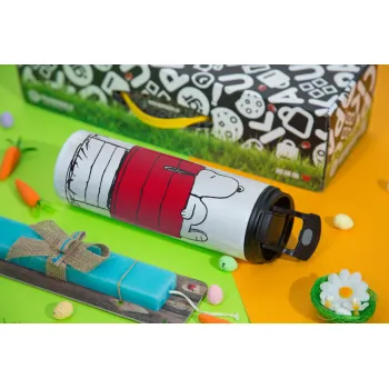 Το σπίτι του snoopy, Easter candle,Travel Tumbler 2 Lids, with metal straw & cleaning brush & aromatic flat candle (30cm) (BLUE)