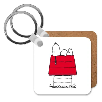 Το σπίτι του snoopy, Μπρελόκ Ξύλινο τετράγωνο MDF