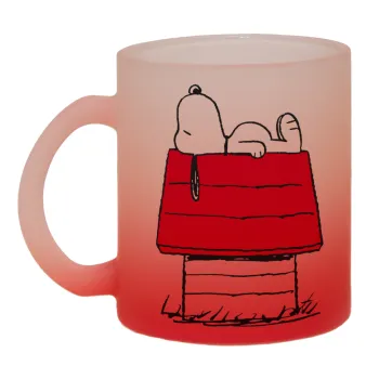 Το σπίτι του snoopy, Κούπα γυάλινη δίχρωμη με βάση το κόκκινο ματ, 330ml