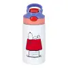 Children's hot water bottle, stainless steel, with safety straw, pink/purple (350ml)