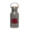Stainless steel metallic thermos flask, silver with a bamboo lid, double-walled, 350ml.