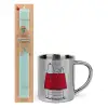 Easter Set, metallic thermal cup (300ml) & aromatic flat Easter candle (30cm) (TURQUOISE)