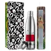 Easter Set, metallic stainless thermos flask (500ml) & scented flat Easter candle (30cm) (GRAY)