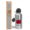 Easter Set, metallic silver aluminum water bottle (500ml) & aromatic flat Easter candle (30cm) (GRAY)