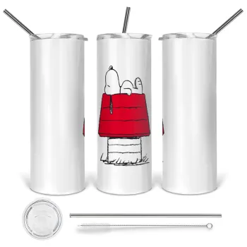 Το σπίτι του snoopy, Tumbler stainless steel 600ml, with metal straw & cleaning brush