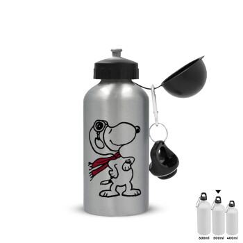 Snoopy ο πιλότος, Metallic water jug, Silver, aluminum 500ml
