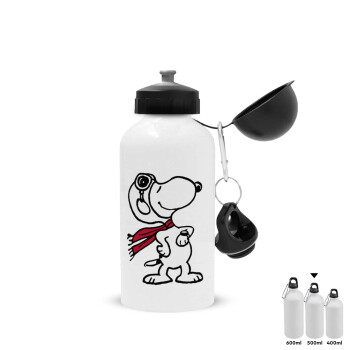 Snoopy ο πιλότος, Metal water bottle, White, aluminum 500ml