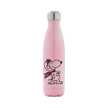 Snoopy ο πιλότος, Metal mug thermos Pink Iridiscent (Stainless steel), double wall, 500ml