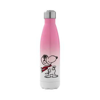 Snoopy ο πιλότος, Metal mug thermos Pink/White (Stainless steel), double wall, 500ml