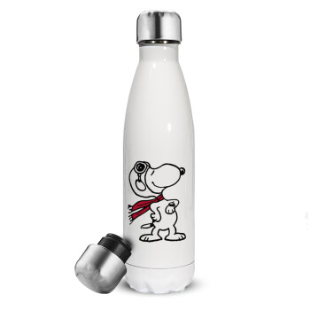 Snoopy ο πιλότος, Metal mug thermos White (Stainless steel), double wall, 500ml