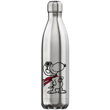 Snoopy ο πιλότος, Μεταλλικό παγούρι θερμός Inox (Stainless steel), διπλού τοιχώματος, 750ml