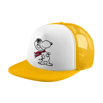 Snoopy ο πιλότος, Καπέλο παιδικό Soft Trucker με Δίχτυ Κίτρινο/White 