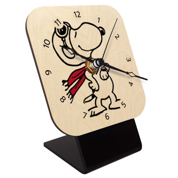 Snoopy ο πιλότος, Επιτραπέζιο ρολόι σε φυσικό ξύλο (10cm)