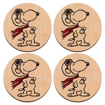 Snoopy ο πιλότος, ΣΕΤ x4 Σουβέρ ξύλινα στρογγυλά plywood (9cm)