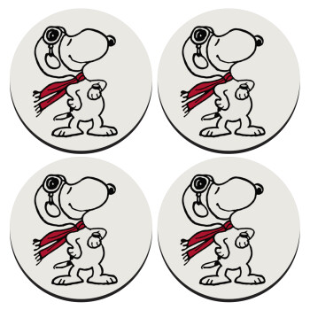 Snoopy ο πιλότος, SET of 4 round wooden coasters (9cm)