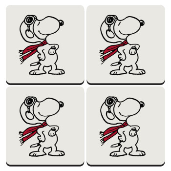 Snoopy ο πιλότος, ΣΕΤ 4 Σουβέρ ξύλινα τετράγωνα (9cm)