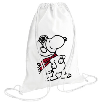 Snoopy ο πιλότος, Τσάντα πλάτης πουγκί GYMBAG λευκή (28x40cm)