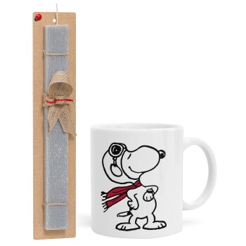Snoopy ο πιλότος, Easter Set, Ceramic Cup (330ml) & Easter aromatic flat candle (30cm) (GRAY)