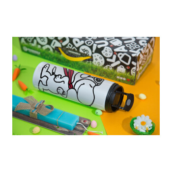 Snoopy ο πιλότος, Easter candle,Travel Tumbler 2 Lids, with metal straw & cleaning brush & aromatic flat candle (30cm) (BLUE)