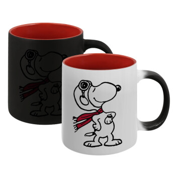 Snoopy ο πιλότος, Κούπα Μαγική εσωτερικό κόκκινο, κεραμική, 330ml που αλλάζει χρώμα με το ζεστό ρόφημα (1 τεμάχιο)