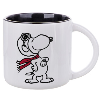 Snoopy ο πιλότος, Κούπα κεραμική 400ml Λευκή/Μαύρη