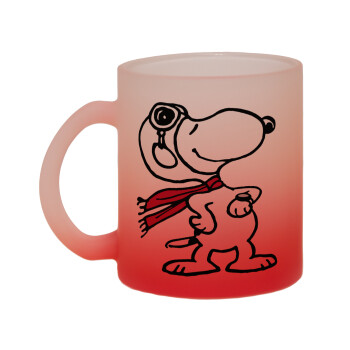 Snoopy ο πιλότος, Κούπα γυάλινη δίχρωμη με βάση το κόκκινο ματ, 330ml