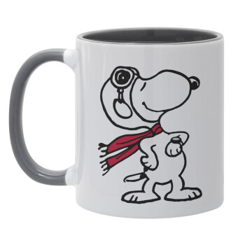 Snoopy ο πιλότος, Κούπα χρωματιστή γκρι, κεραμική, 330ml