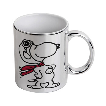 Snoopy ο πιλότος, Κούπα κεραμική, ασημένια καθρέπτης, 330ml