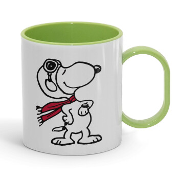 Snoopy ο πιλότος, Κούπα (πλαστική) (BPA-FREE) Polymer Πράσινη για παιδιά, 330ml