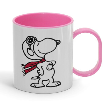 Snoopy ο πιλότος, Κούπα (πλαστική) (BPA-FREE) Polymer Ροζ για παιδιά, 330ml