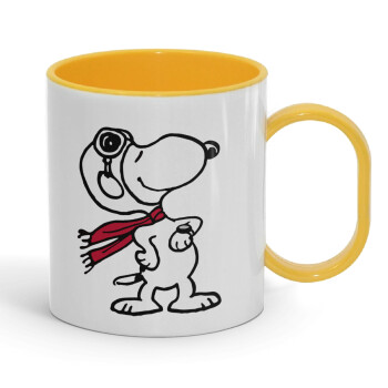 Snoopy ο πιλότος, Κούπα (πλαστική) (BPA-FREE) Polymer Κίτρινη για παιδιά, 330ml