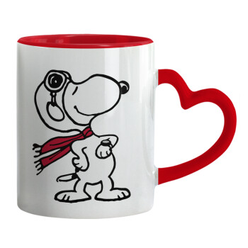 Snoopy ο πιλότος, Mug heart red handle, ceramic, 330ml