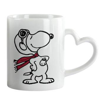 Snoopy ο πιλότος, Mug heart handle, ceramic, 330ml