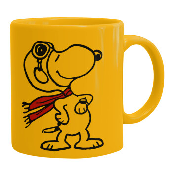 Snoopy ο πιλότος, Ceramic coffee mug yellow, 330ml