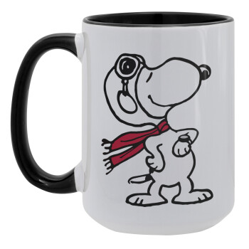 Snoopy ο πιλότος, Κούπα Mega 15oz, κεραμική Μαύρη, 450ml