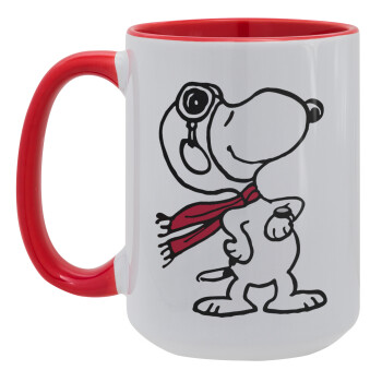 Snoopy ο πιλότος, Κούπα Mega 15oz, κεραμική Κόκκινη, 450ml