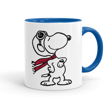 Snoopy ο πιλότος, Κούπα χρωματιστή μπλε, κεραμική, 330ml