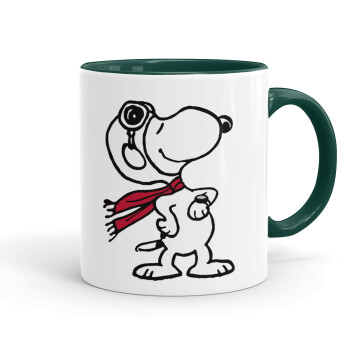 Snoopy ο πιλότος, Κούπα χρωματιστή πράσινη, κεραμική, 330ml