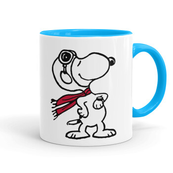 Snoopy ο πιλότος, Κούπα χρωματιστή γαλάζια, κεραμική, 330ml