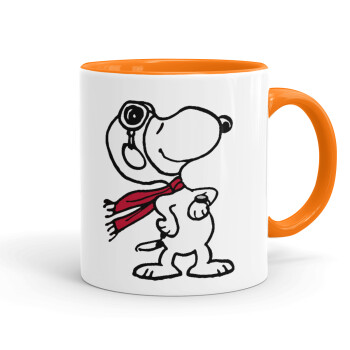 Snoopy ο πιλότος, Mug colored orange, ceramic, 330ml