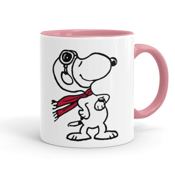 Snoopy ο πιλότος, Κούπα χρωματιστή ροζ, κεραμική, 330ml