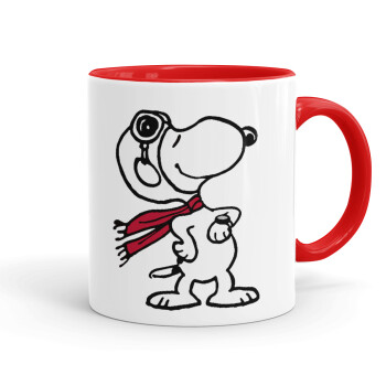 Snoopy ο πιλότος, Κούπα χρωματιστή κόκκινη, κεραμική, 330ml
