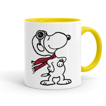 Snoopy ο πιλότος, Κούπα χρωματιστή κίτρινη, κεραμική, 330ml