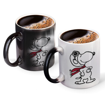 Snoopy ο πιλότος, Color changing magic Mug, ceramic, 330ml when adding hot liquid inside, the black colour desappears (1 pcs)