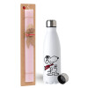 Easter Set, metallic stainless steel water bottle (750ml) & scented flat Easter candle (30cm) (PINK)