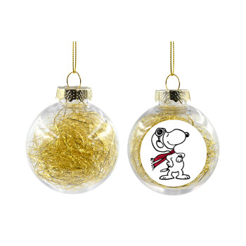 Snoopy ο πιλότος, Χριστουγεννιάτικη μπάλα δένδρου διάφανη με χρυσό γέμισμα 8cm